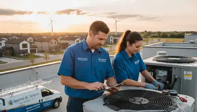 Professional AC repair technician servicing air conditioner unit in Chicago IL home