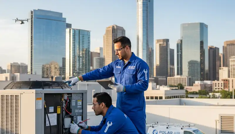 Technician performing AC repair in Chicago IL for residential cooling system maintenance