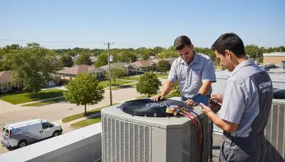 HVAC technician performing AC repair service in Chicago IL home