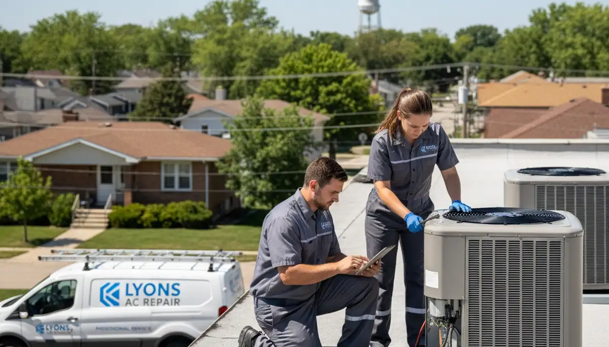 Professional AC repair technician servicing air conditioner unit in Chicago IL