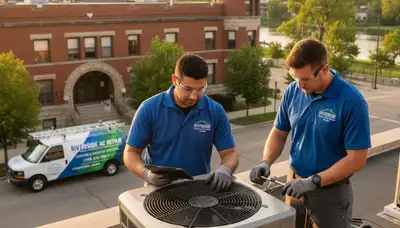 Professional AC repair technician servicing air conditioner unit in Chicago IL homes