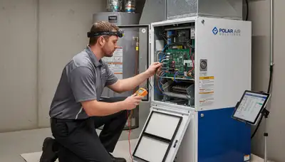 Technician performing furnace repair in Chicago IL for Five Star Cooling HVAC service